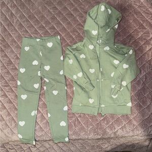 H&M Olive Green Set with White Hearts